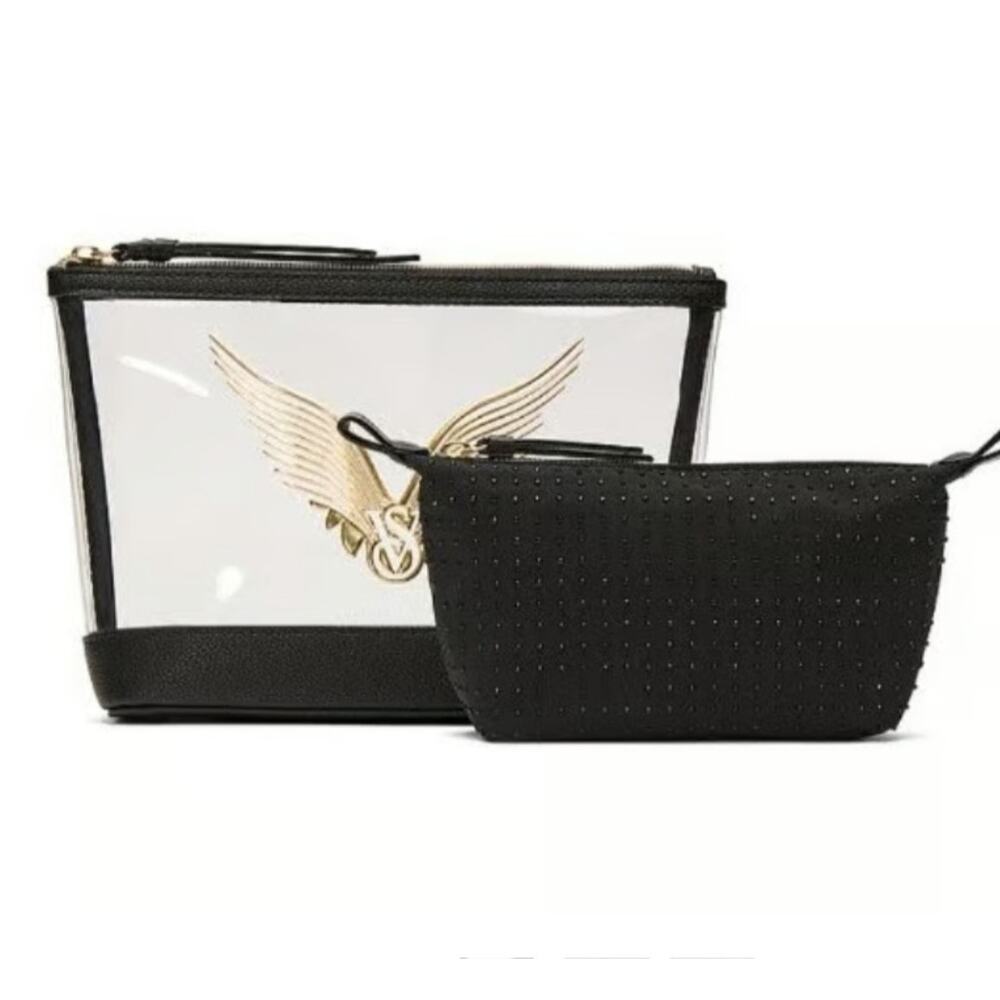 Victoria’s Secret Fashion Show Angel Makeup Bag Black Gold Clear - Picture 2 of 7